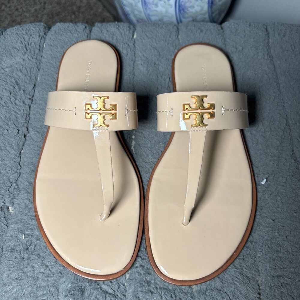 Tory Burch MINI EVERLY FLAT THONG SANDAL IVORY WOMENS SIZE 7.5M - Picture 1 of 11